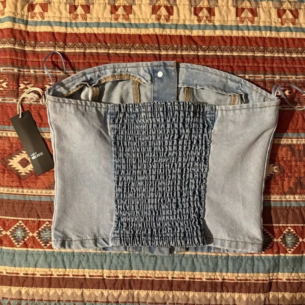 NWT Melrose Denim Smocked Bustier Top - Picture 5 of 6